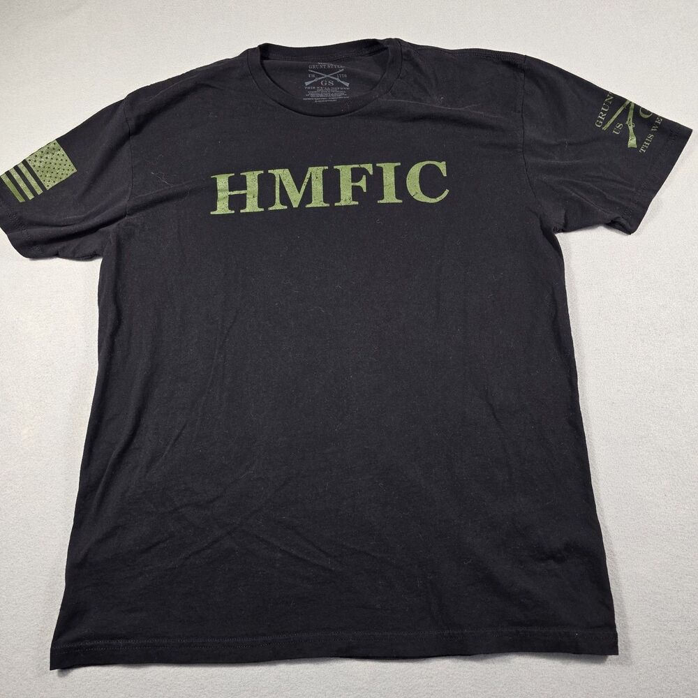 Vintage HMFIC Military Men's Black XL T-Shirt Short Sleeve Green Graphic Print